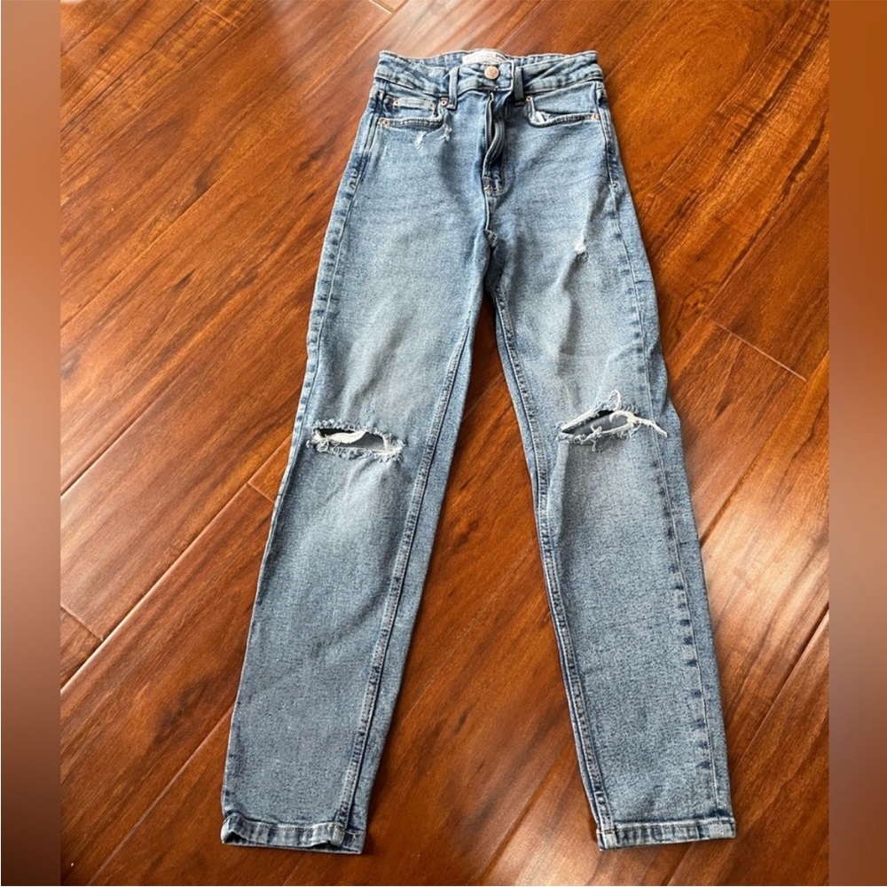 ASOS High Rise Distressed Blue Jeans